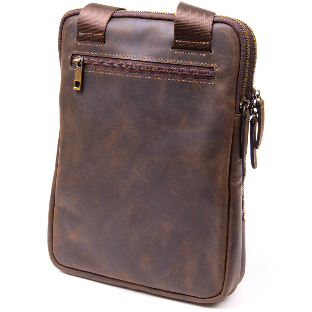 Оригинальная сумка с накладным карманом на молнии в матовой коже 11280 SHVIGEL, Коричневая Киев - изображение 2