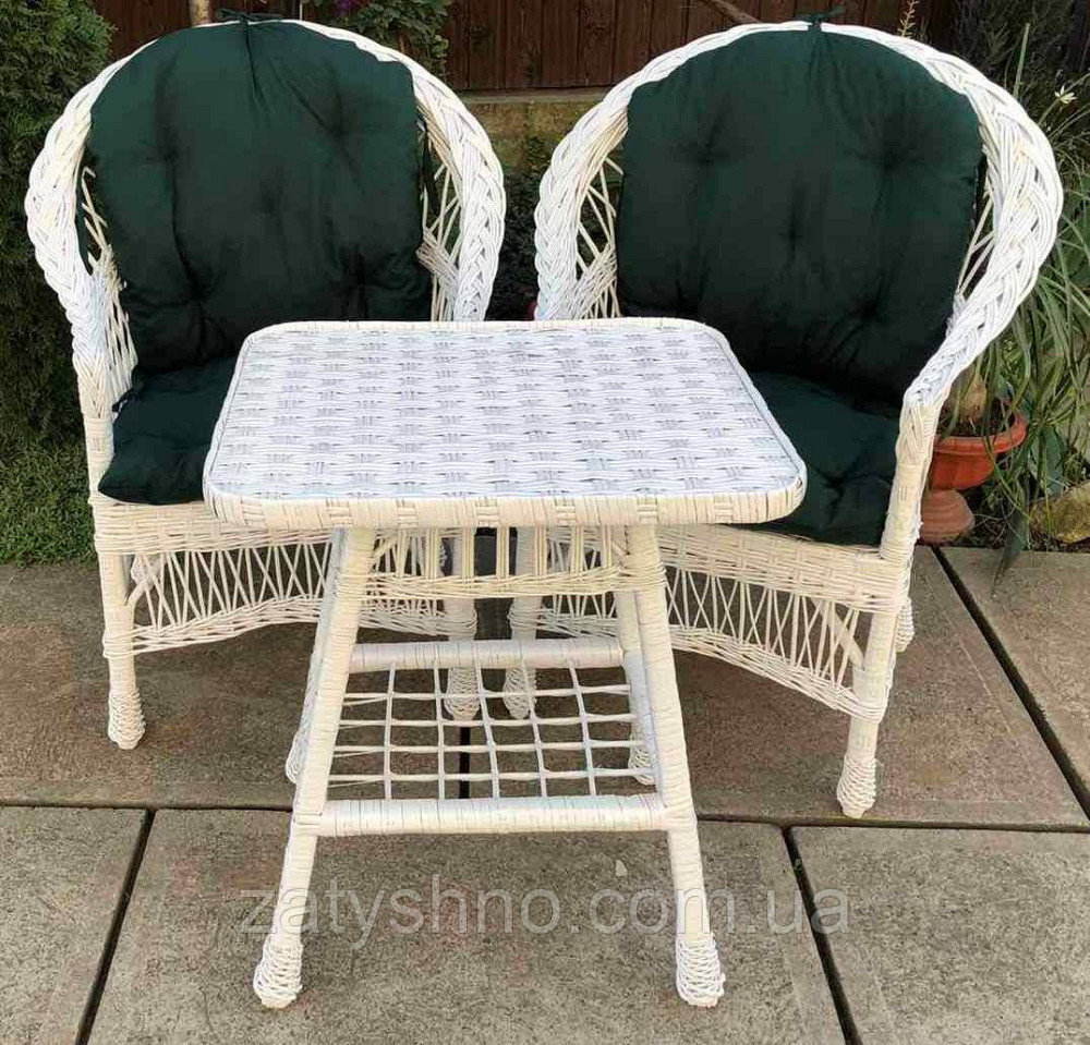 Білі плетені меблі з накидками зеленими | Меблі з лози білі | меблі плетені на дачу Київ - фото 6