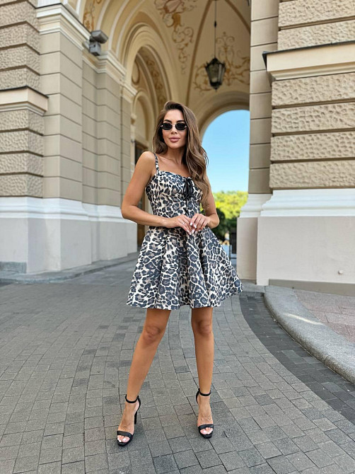 Женский стильный леопардовый сарафан на бретелях джинс-коттон Одесса - изображение 4