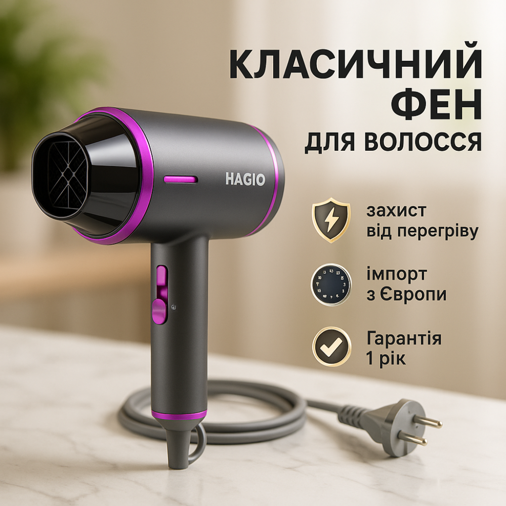 Классический фен для сушки и укладки волос Magio MG-163 2000 Вт, Фен электрический с насадками FP-18 Львов - изображение 20