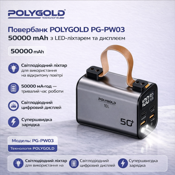 Повербанк Polygold PG-PW03 50000 mAh 100W Super Fast Charge Днепр