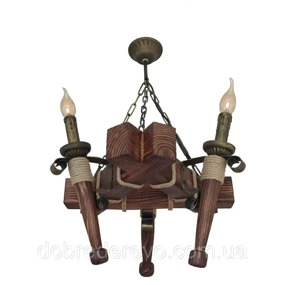 Люстра дерев'яна на ланцюгу на 3 факела в альтанку, сауну, будинок - кування під старовину Вижниця - фото 1