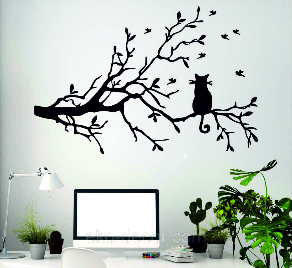Декоративне настінне Панно «Кіт на гілці», Декор на стіну 110*73 см, Чорний Київ - фото 4