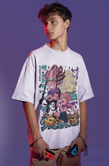 Футболка для хлопчика з аніме принтом Беелзебуб Санланд Хеллтакер Стіккерс оверсайз (зріст від 165 до 180) Чорний AnimeJ1113m Дніпро - фото 4