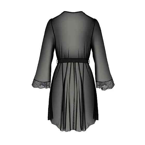 Пеньюар Passion AMBERLY PEIGNOIR 4XL/5XL, black, ажурні декольте та манжети, широкі рукави Sex Aura Київ