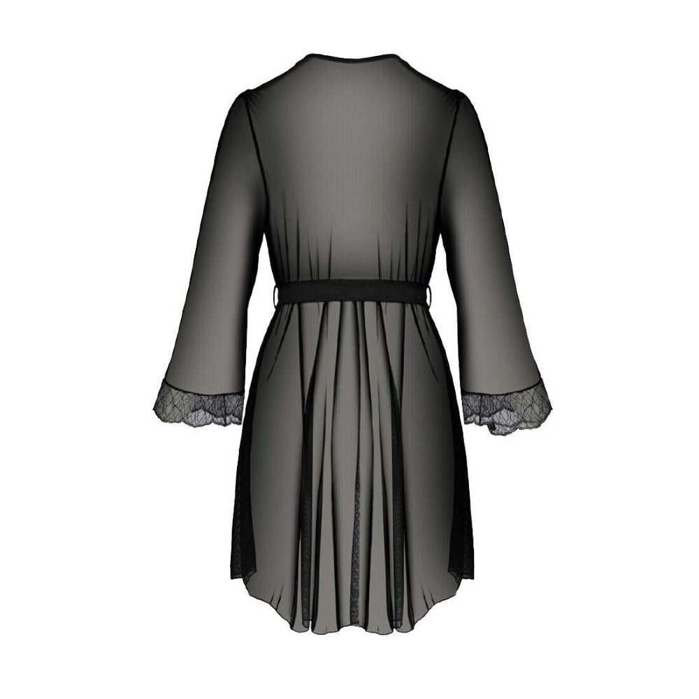 Пеньюар Passion AMBERLY PEIGNOIR 4XL/5XL, black, ажурні декольте та манжети, широкі рукави Sex Aura Київ - фото 4