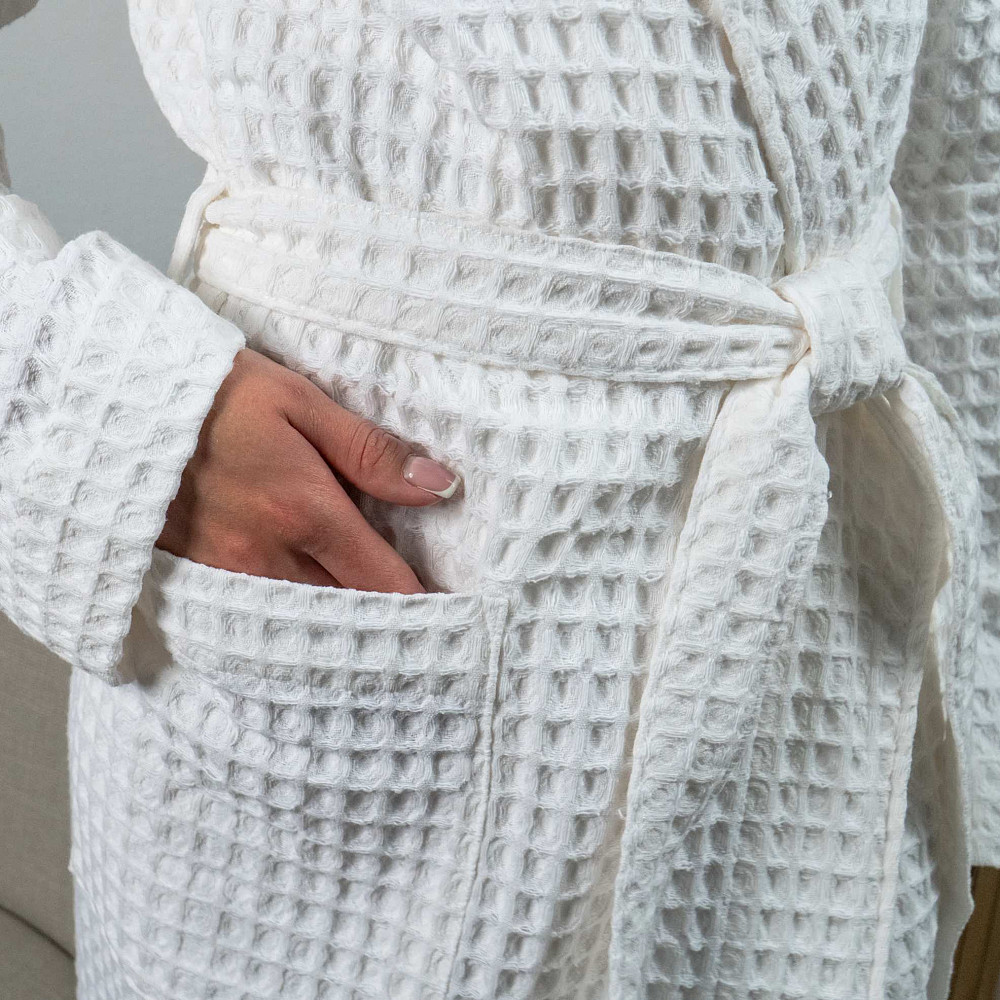 Вафельный халат женский с воротником, длинным рукавом YouStar 100% хлопок 380 г/м2 (Белый) S Сумы - изображение 3