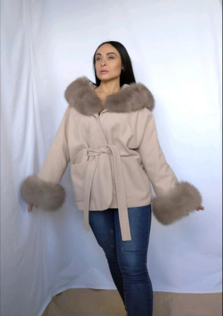 Пончо женское с мехом капюшон и манжеты Бежевый 50/52 Харьков