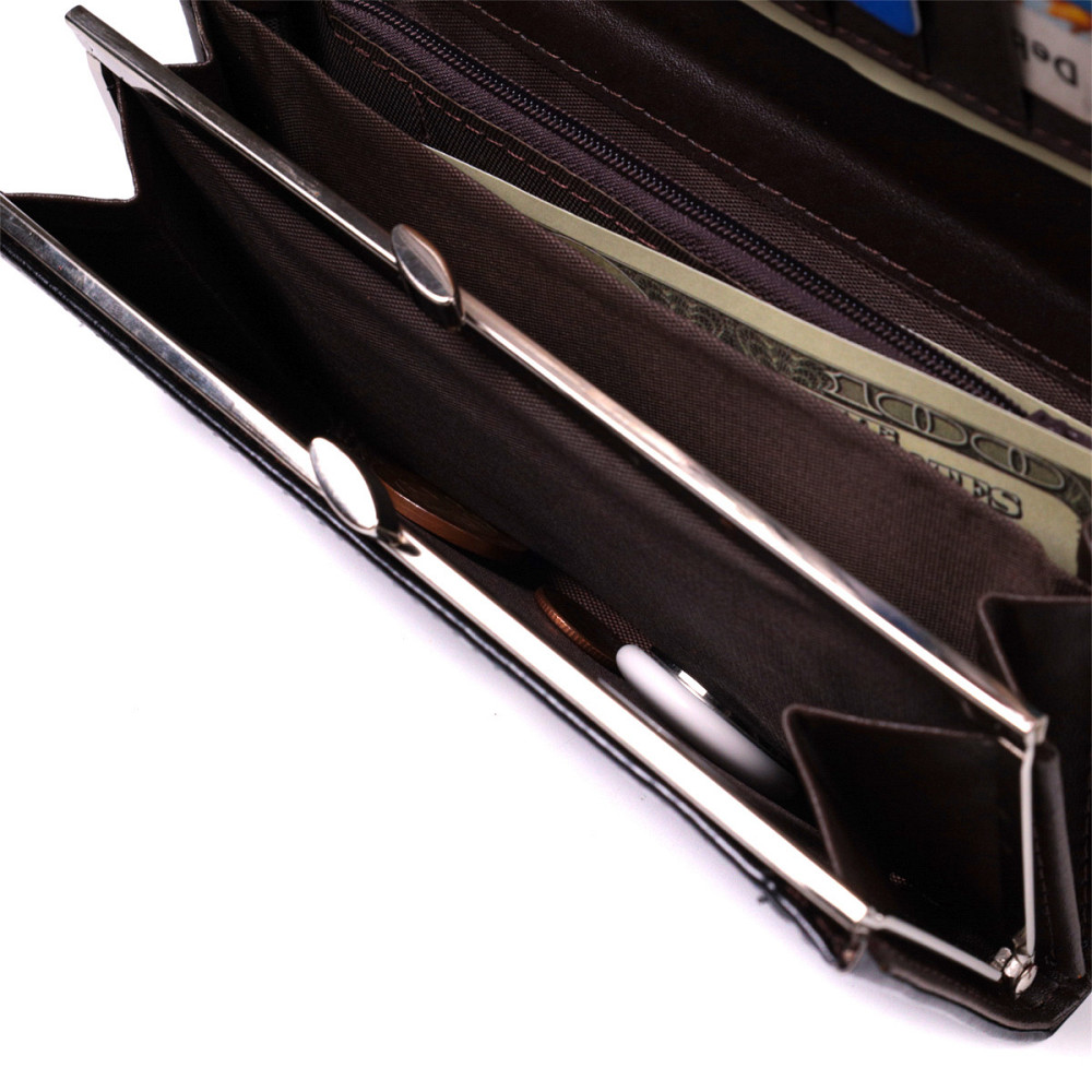 Горизонтальний жіночий гаманець із якісної екошкіри Чорний (KIVI) Київ - фото 1