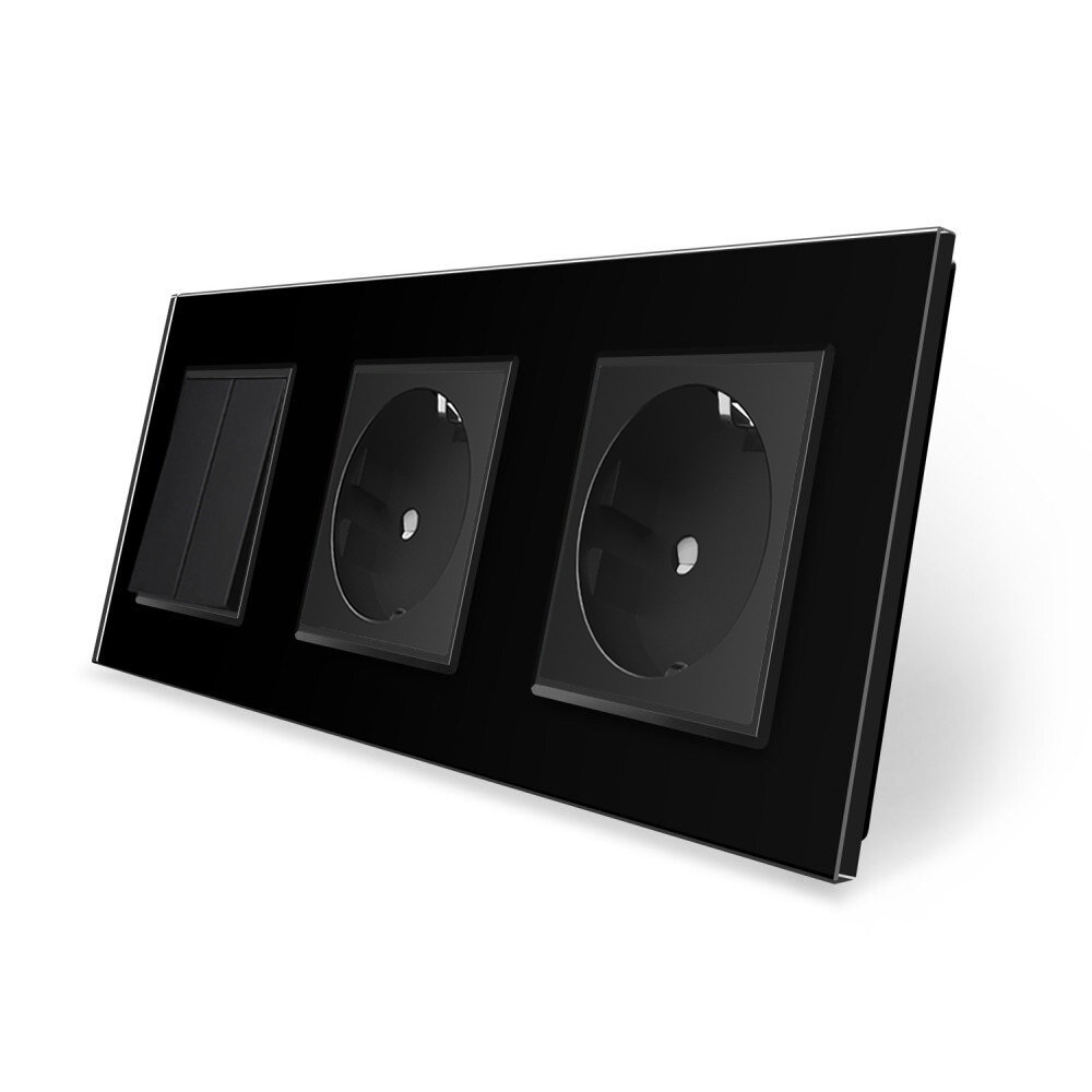 LIVOLO Одноклавішний вимикач з подвійною розеткою Livolo чорний скло (VL-C7C2EUK1-12) Коломыя - изображение 3