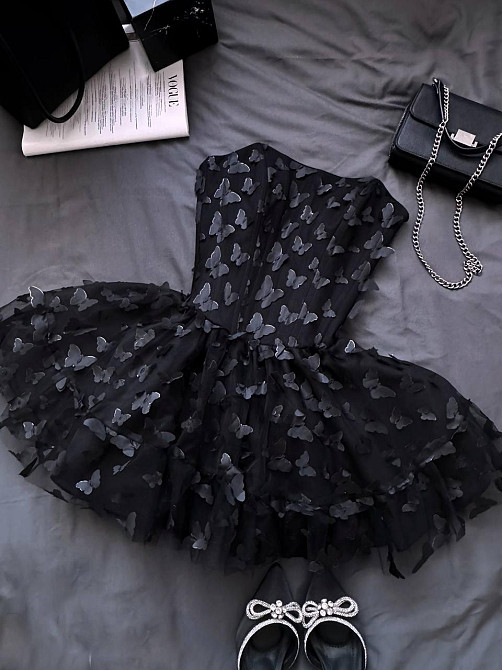 Жіноча романтична приваблива мініплаття костюмна + фатин метелика (на підкладці) Чорний, 44/46 Одеса - фото 5