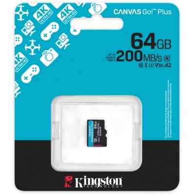 Карта памяти Kingston 64GB microSDXC сlass 10 UHS-I U3 V30 A2 Canvas Go Plus G4 (SDCG4/64GBSP) Винница