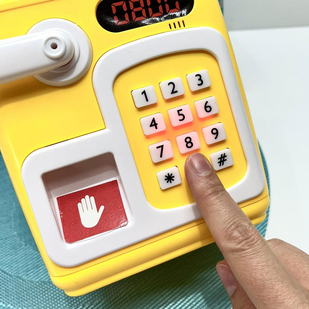 Сейф-скарбничка дитяча зі сканером відбитка пальця та кодовим замком затягує купюри звук підсвічування Жовтий (MK 5411) Чернігів - фото 7