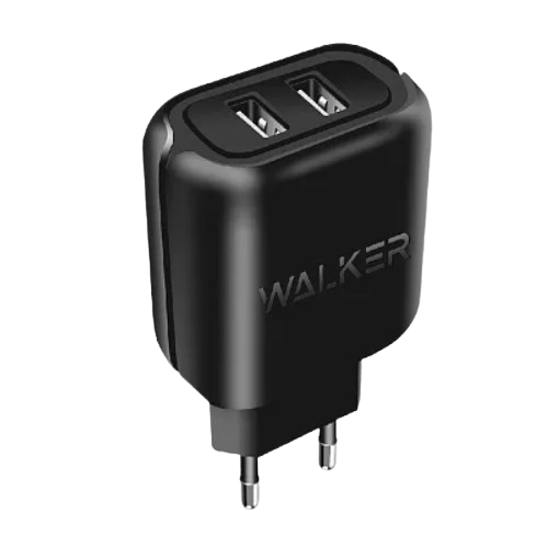 Зарядний пристрій мережевий 2USB + кабель MicroUSB 2,0A чорний WALKER WH-27 Житомир