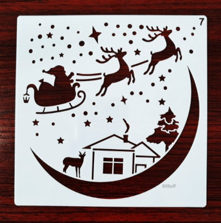 Новый год трафарет Луна и олени 13 на 13 см серый Киев - изображение 1