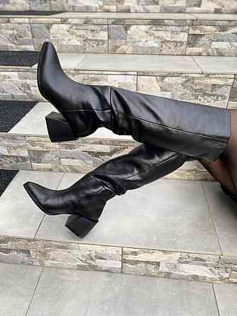 Чоботи жіночі TWO STEPS чорні натуральна шкіра зима каблук 7см висота 42см обхват 38-39см (4292 Коломыя