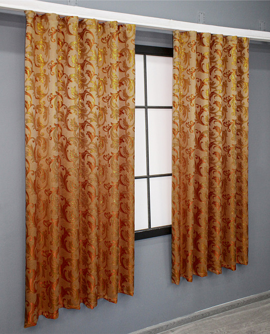 Комплект готовых штор VR-Textil Жаккард Завиток с люрексом № 1646ш Оранжевый с золотистым 145х170 см 2 шт (35-0258) Киев - изображение 5