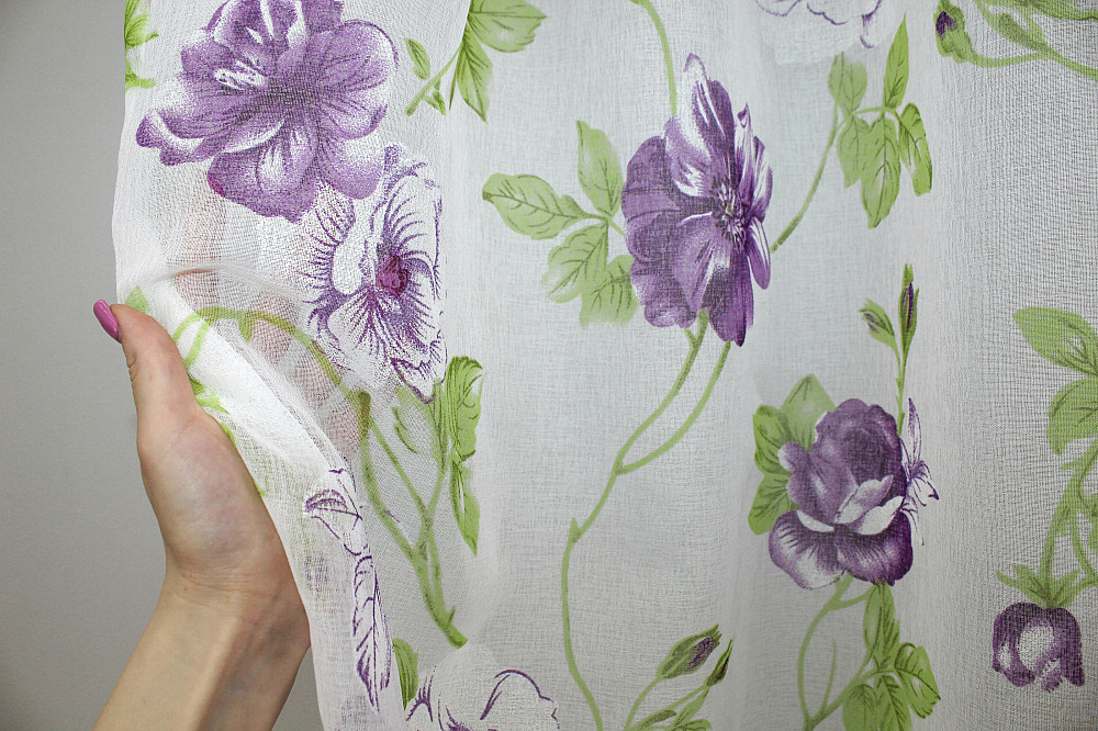 Тюль VR-Textil 1266т Flora Батист Белый с фиолетовым и салатовым 400х270 см (40-050) Киев - изображение 4