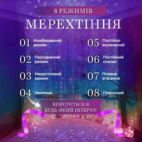 Гірлянда штора 2х2 м 240 LED світлодіодна мідний провід 8 ниток ZWM2240LEDML Київ