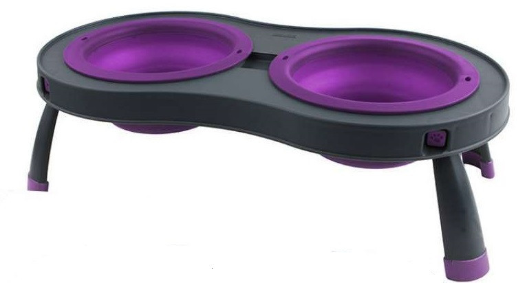 Миска двойная на складной подставке для собак и кошек Dexas Double Elevated Feeder (Дексас Дабл Фидер) LARGE 600 мл - 21,6 х 41,3 х 3,8 см, Фиолетовый Запорожье - изображение 1