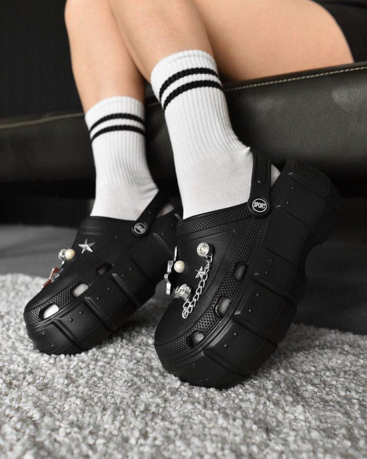 Крокси чорні жіночі з прикрасою на високій підошві для жінок дівчат платформа 38/39 р Одеса - фото 2