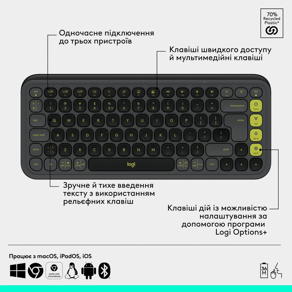 Комплект бездротовий (клавіатура, миша) Logitech Pop Icon Combo Graphite (920-013156) Сірий Харків - фото 7