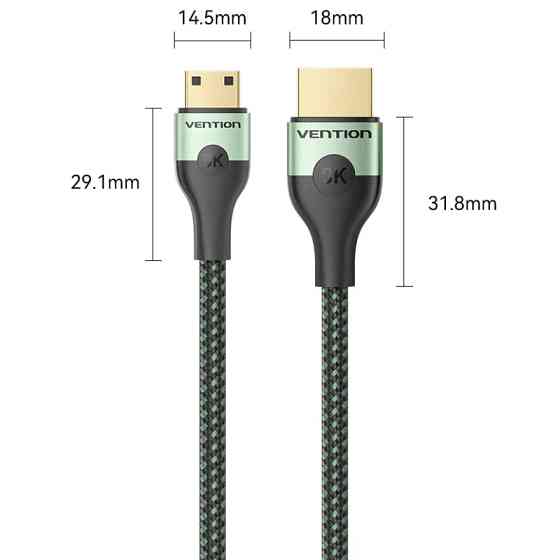 Кабель HDMI M - Mini M, 1.0 м, V2.1 8K 60Гц Aluminum Alloy Type Green Vention Винница