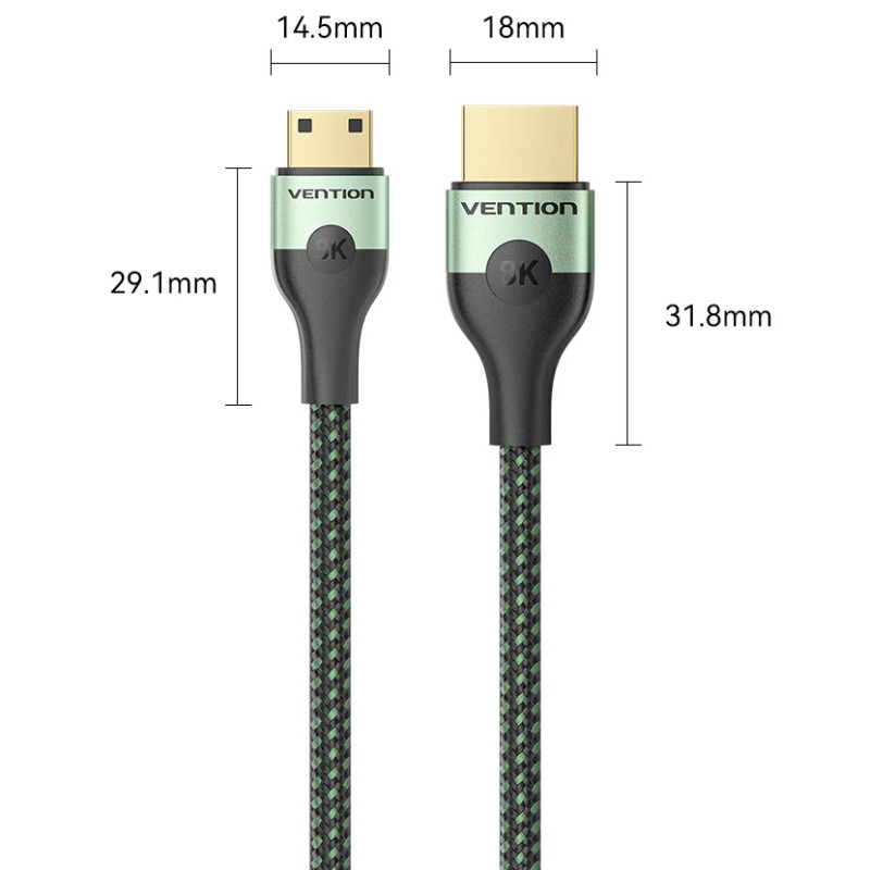 Кабель HDMI M - Mini M, 1.0 м, V2.1 8K 60Гц Aluminum Alloy Type Green Vention Винница - изображение 2