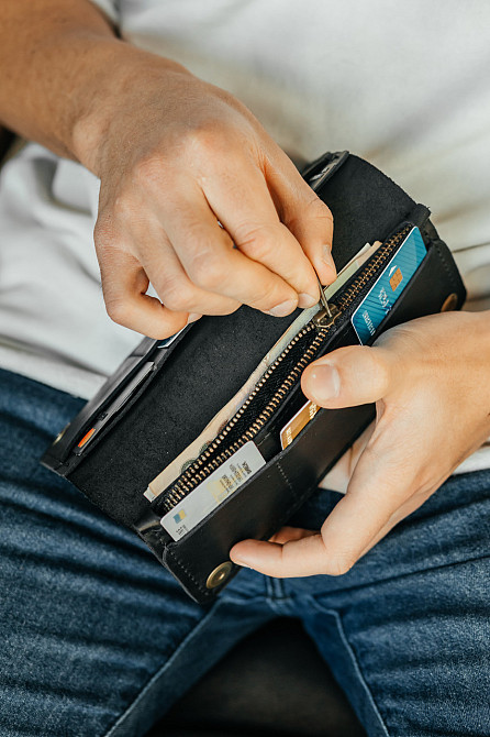 Чоловічий лонгер із натуральної шкіри, місткий чоловічий клатч, Чорний гаманець зі шкіри Crazy HorseMasterSem Київ - фото 6