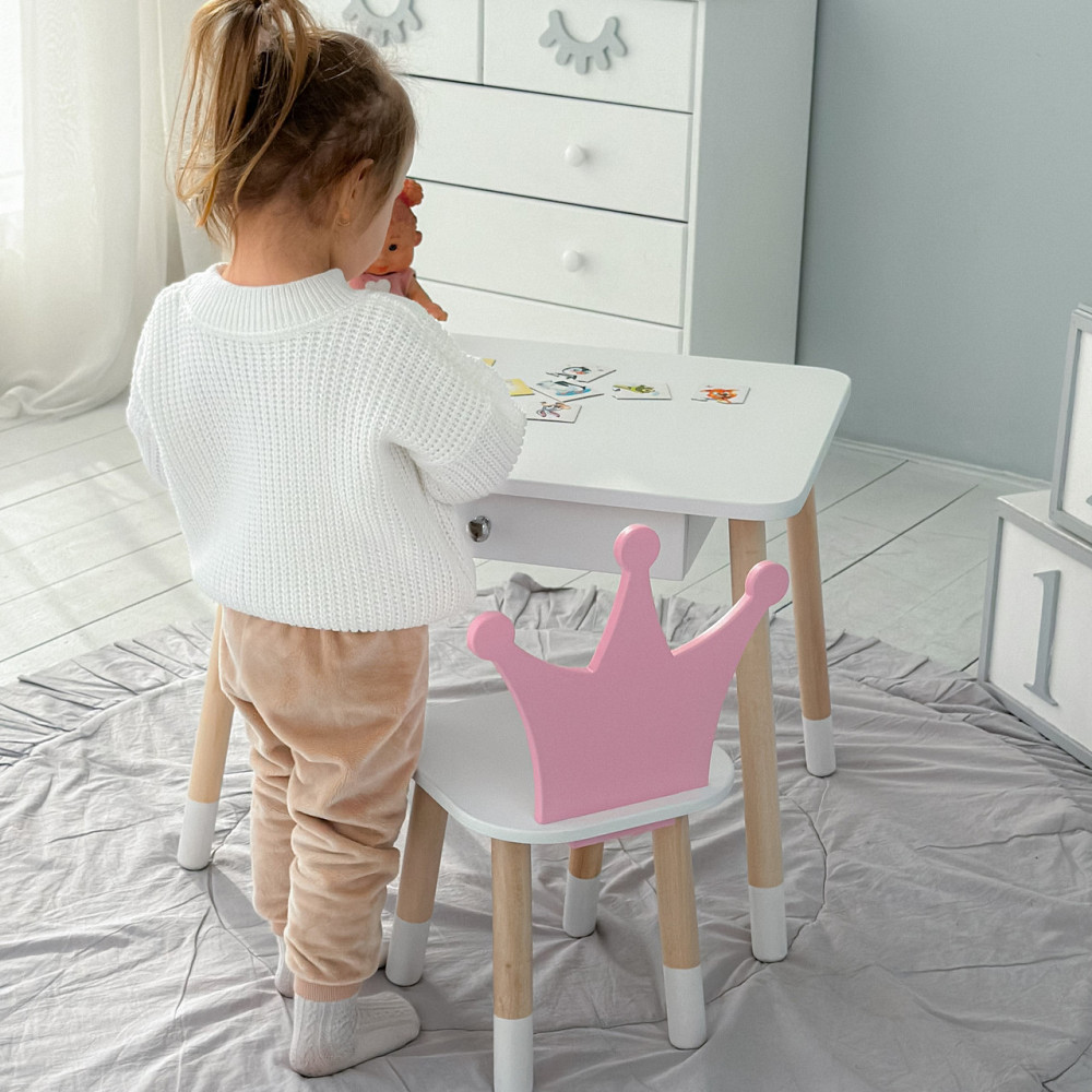 Детский столик белый и стульчик корона бело- розовый. Столик с ящиком для карандашей и разукрашек 56787 Киев - изображение 5