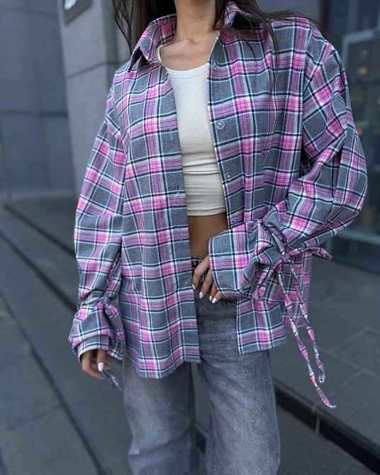 Жіноча базова сорочка кімоно оверсайз у клітинку турецька фланель Сірий Одеса - фото 1