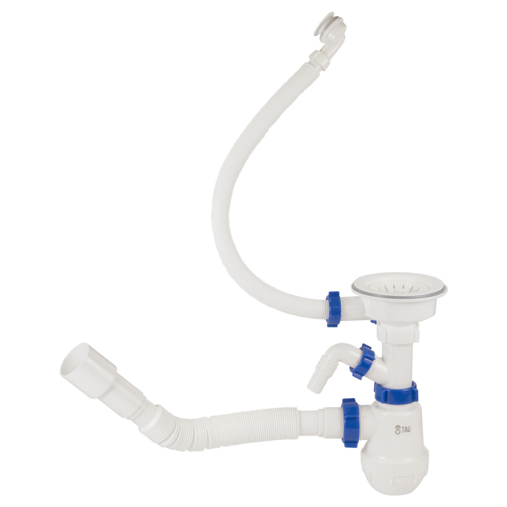 TAU Сифон для кухонной мойки с пластиковым выпуском 3½" выводом под стир. машину круглым перели Київ - фото 5