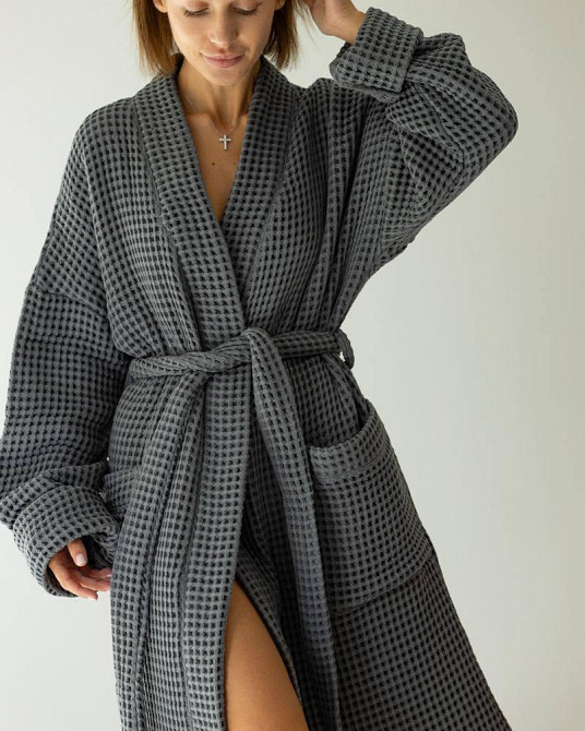 Женский халат из вафельной ткани Графит, L-XL Харьков - изображение 1