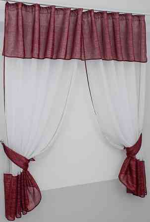Кухонные шторы VR-Textil № 073к с ламбрекеном и подхватами бордовый с белым 270х170 см (50-773) Киев