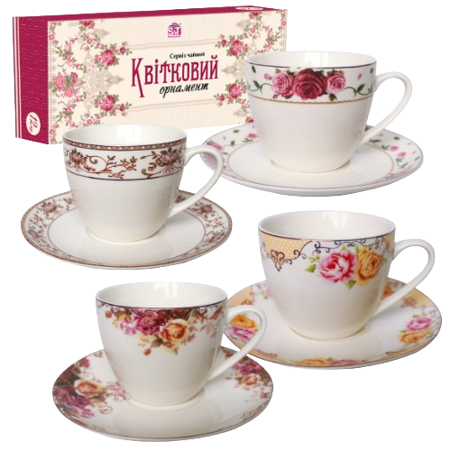 Сервіз чайний Квітковий орнамент 12 предметів (ч.250мл + блюдце) S&T Житомир - изображение 1