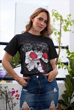 Футболка з аніме принтом Хаджіме Но Іппо Боксінг оверсайз (S/M/L) Чорний AnimeJ0327 Дніпро