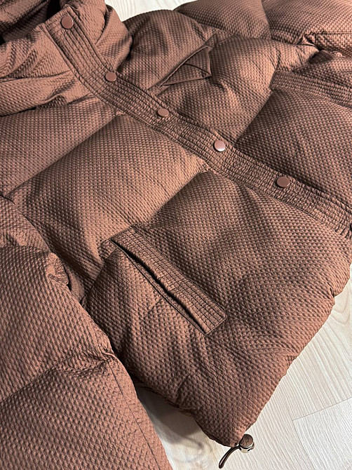 Куртка женская Lady Yep 10039 вафельная пуффер оверсайз с капюшоном коричневая, коричневый, 44 Киев - изображение 4