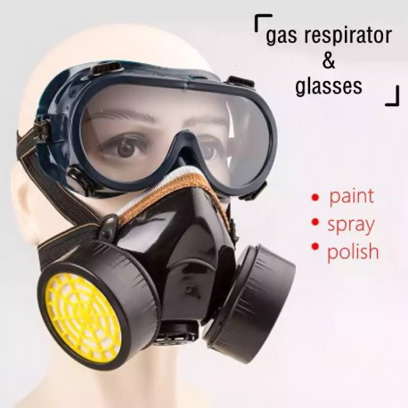 Маска із захисними окулярами промислова хімічна газопилазійна з подвійним респіратором від BuyinCoins Одеса - фото 1