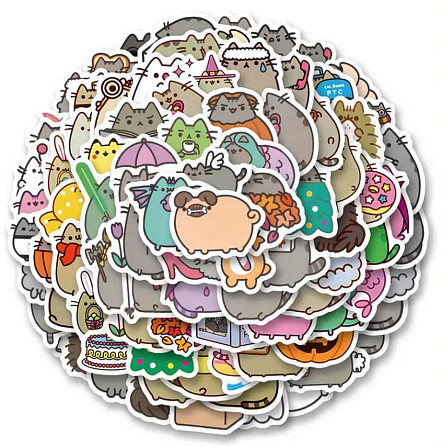Набор наклейок (стикеров) кот Пушин Pusheen (50 шт.) стикербомбинг для телефона, ноутбука Киев - изображение 3