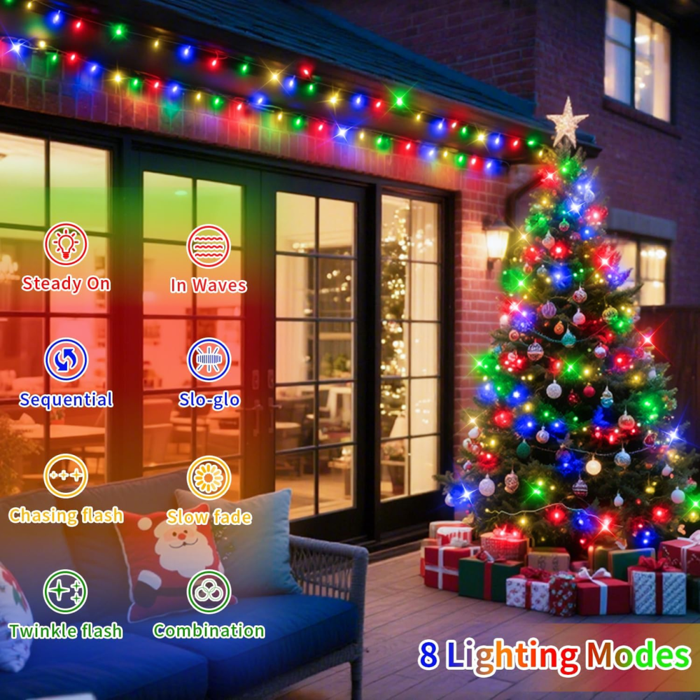 Гирлянда «Роса» JXLEDAYY 10 м 100 LED RGB на батарейках с пультом ДУ, таймером, 8 режимами для дома и улицы Киев - изображение 11
