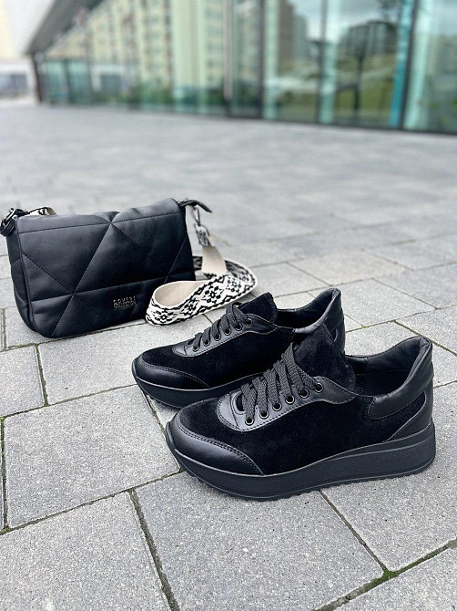 Mermaid Кросівки жіночі Mermaid чорні шкіра + замша весна-осінь (5155) Коломия - фото 10