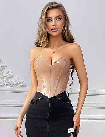 Корсет Star Night из лакированной кожи, на шнуровке, бежевый, M (без коробки) Sex Aura Киев