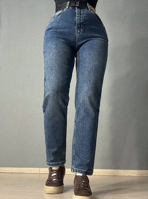 Джинсы женские Dragon 8192 Mom jeans с ремнем синие, синий, 33, 33, 89 см, 118 см Киев - изображение 1