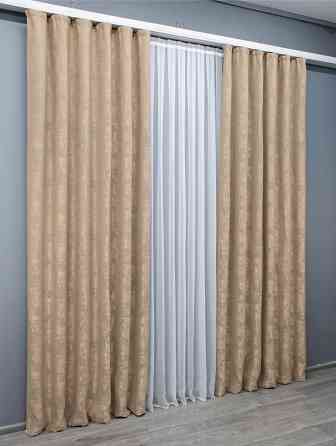 Комплект готових штор VR-Textil Жакард Sultan YL № 1699ш Темно-бежевий 150х270 см 2 шт (33-0597) Київ