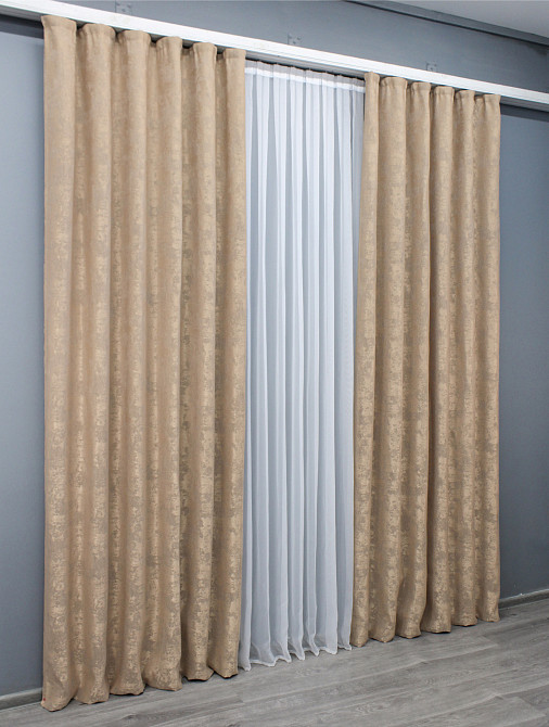 Комплект готових штор VR-Textil Жакард Sultan YL № 1699ш Темно-бежевий 150х270 см 2 шт (33-0597) Київ - фото 4