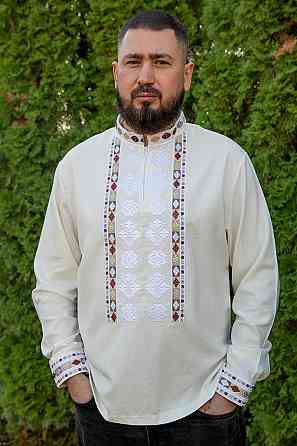 Вишиванка чоловіча, лляна, з довгим рукавом, молочна льон  Одяг, топ 52/54 Київ