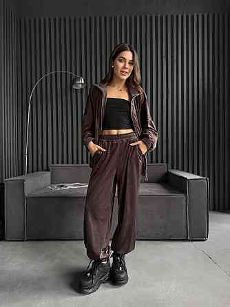 Жіночий прогулянковий костюм-двійка: кофта та штани з турецького велюру Шоколад, 42/44 Одеса