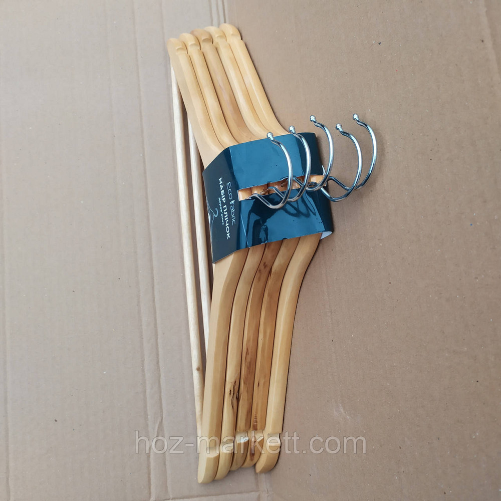 Вішалки плічка для одягу дерев'яні лаковані 5 шт. в уп із хромованим поворотним гачком Харків - фото 5