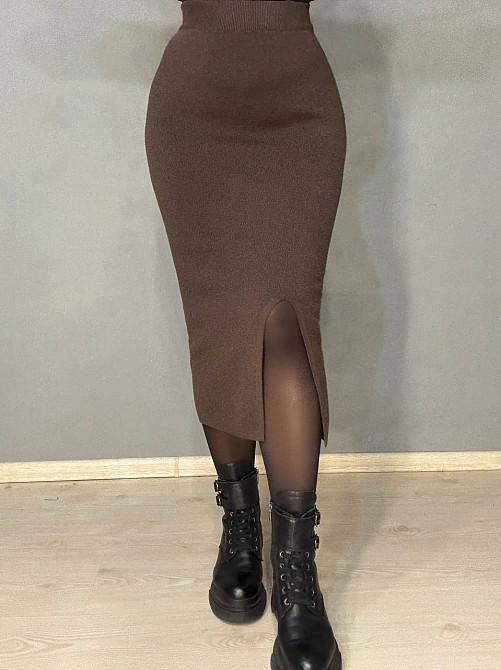 Спідниця жіноча My fashion 6808-80 в’язана з розрізом середня довжина, коричневий, one size Київ - фото 8