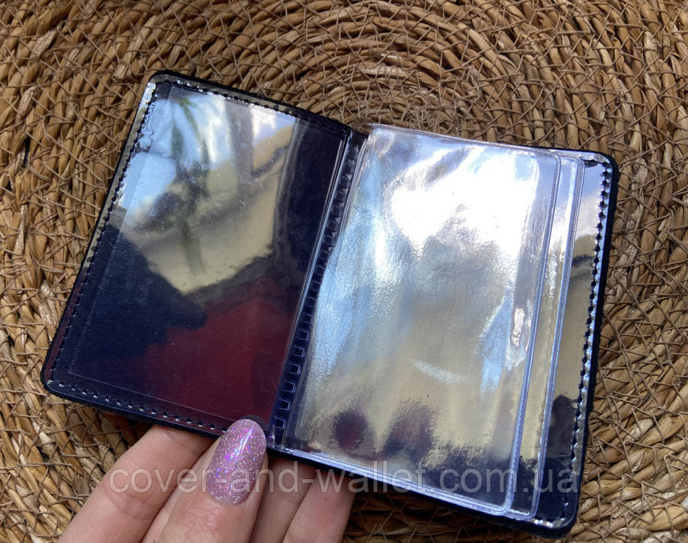 Обкладинка на права та ID паспорт синього кольору з гербом України ST Leather Київ - фото 4